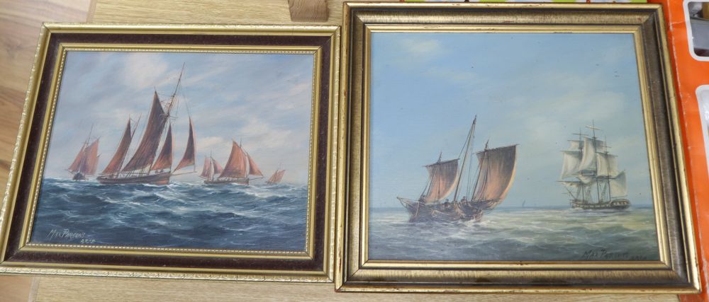 Max Parsons, two oils on board, Ships at sail, both signed, 24 x 29.5cm